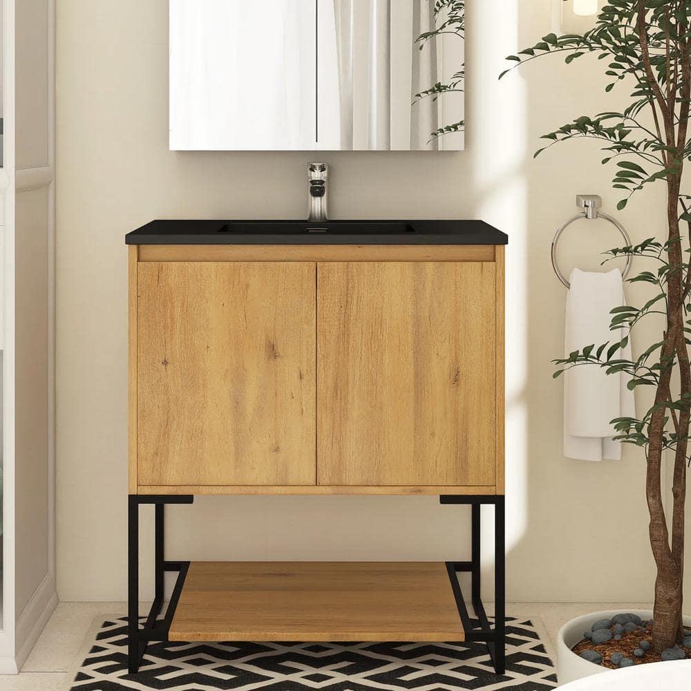 30 in. W X 19 in. D X 34 in. H Single Sink Freestanding Bath Vanity in Oak With Black Resin Top price history on PriceWatchPro