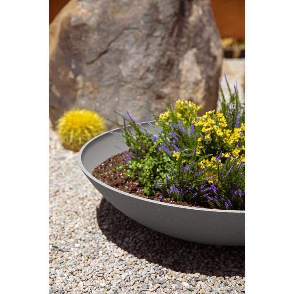 Veradek Mason Modern 32" Gray Plastic-Stone Large Round Planter