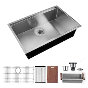 32 in. x 18 in. Undermount Single Bowl 18-Gauge Workstation Sink Stainless Steel Kitchen Sink