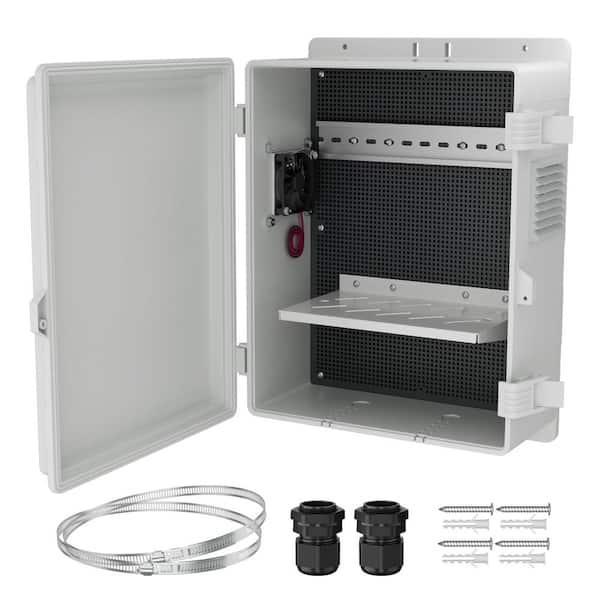 White ABS Outdoor Electrical Enclosure with 12V Fan, WiFi Reception, DIN Rail and Wall or Pole Mount