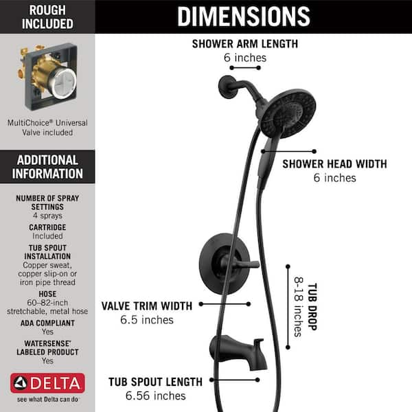 Delta Arvo In2ition 2-in-1 Rough Included Single-Handle 4-Spray Tub and  Shower Faucet 1.75 GPM in Matte Black Valve Included 144840-BL-I - The Home  Depot