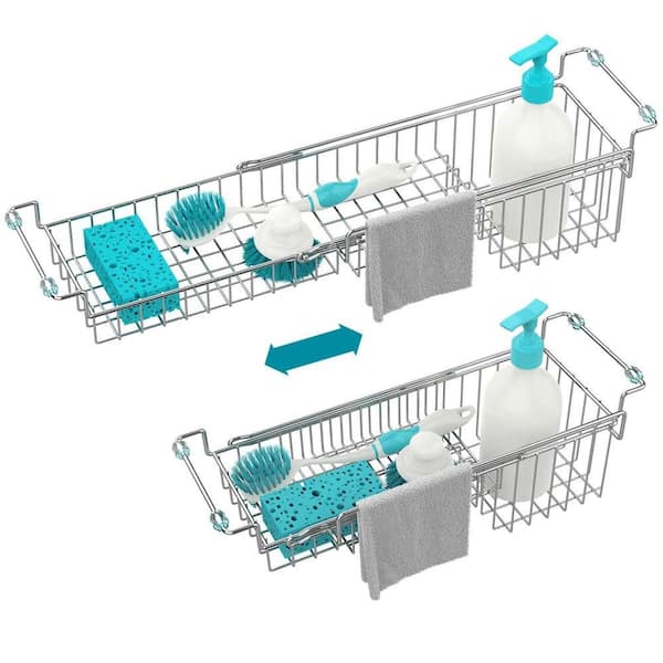 14.5 in. to 22 in. Expandable Over The Sink Caddy for Sponge, Brush, Soap Dish, Cloth Rag, Stainless Steel Drying Rack