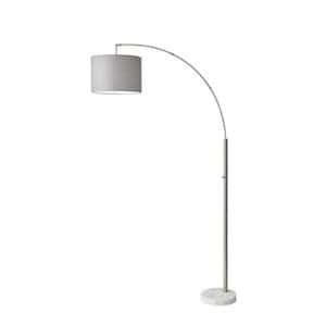73.5 in. Silver 1 Light 1-Way (On/Off) Standard Floor Lamp for Liviing Room with Cotton Round Shade