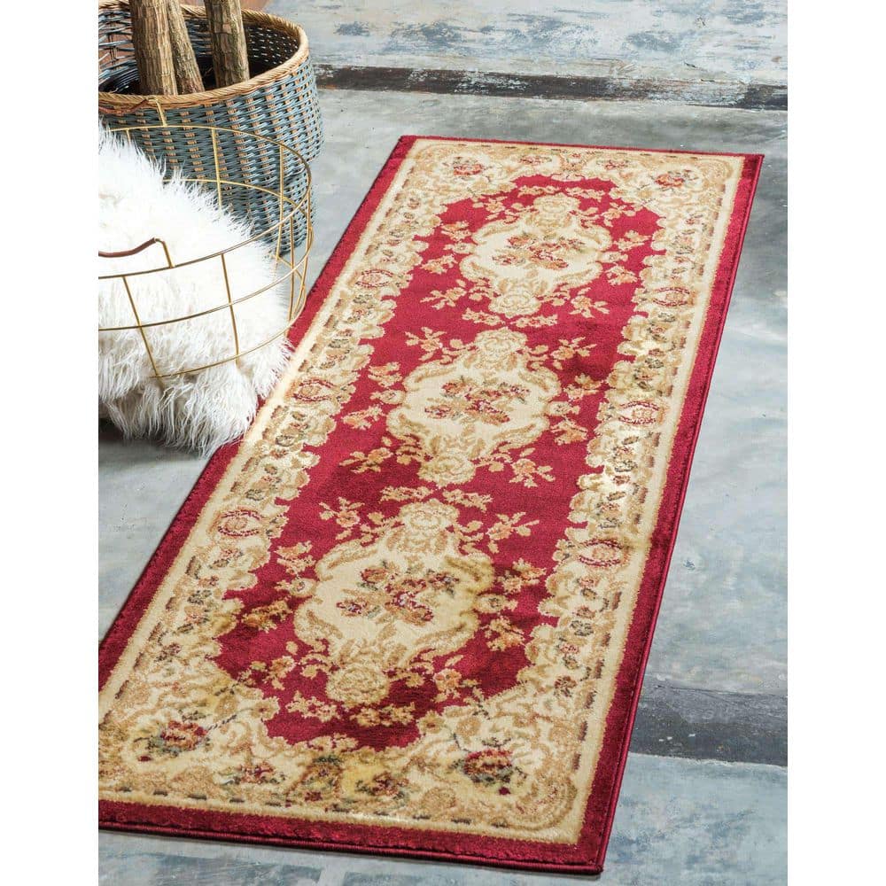 Red Medallion Synthetic Stain-Resistant Runner Rug