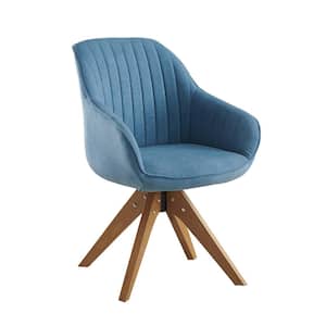 Arthur Blue Fabric Mid-Century Swivel Office Accent Arm Chair with Wood Legs