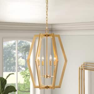 Wallasey 4-Light Gold Mid-Century Modern Lantern Rhombus Candlestick Chandelier for Kitchen Island