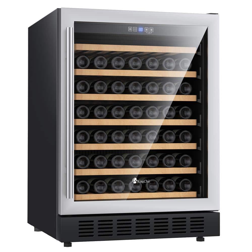 KingChii 24 in. 46 Bottle Compressor Single Zone Wine Cooler, Stainless Steel - Built-in / Freestanding, Black