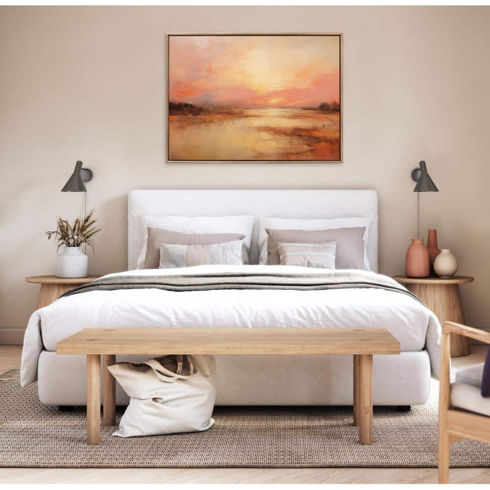 Golden Sunset Peach Landscape Canvas Print with Beaded Gold Frame