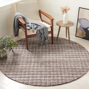 Abstract Brown/Gray 6 ft. x 6 ft. Modern Plaid Round Area Rug