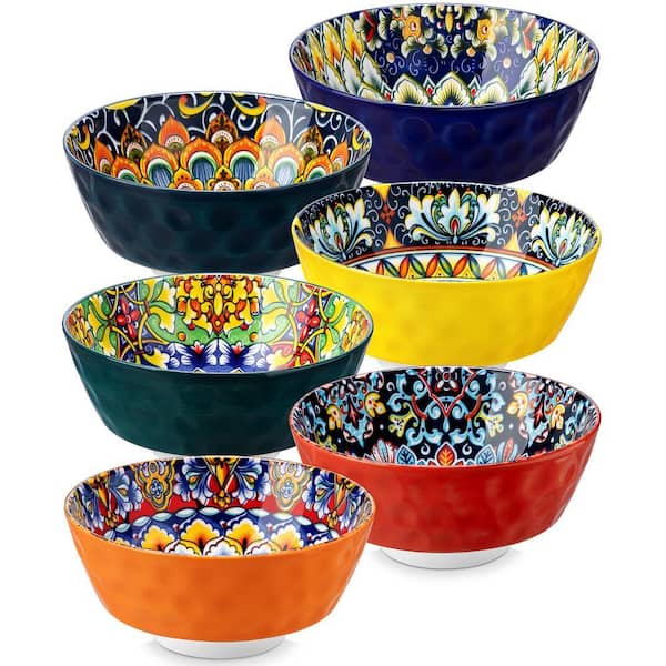 MALACASA 26 fl. oz. Assorted Color Porcelain Cereal Bowl Set of 6 Colorful Serving Bowl for Cereal Soup Rice Salad