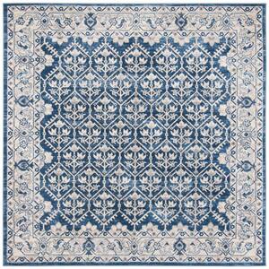 Brentwood Navy/Light Gray 5 ft. x 5 ft. Square Multi-Floral Geometric Border Area Rug