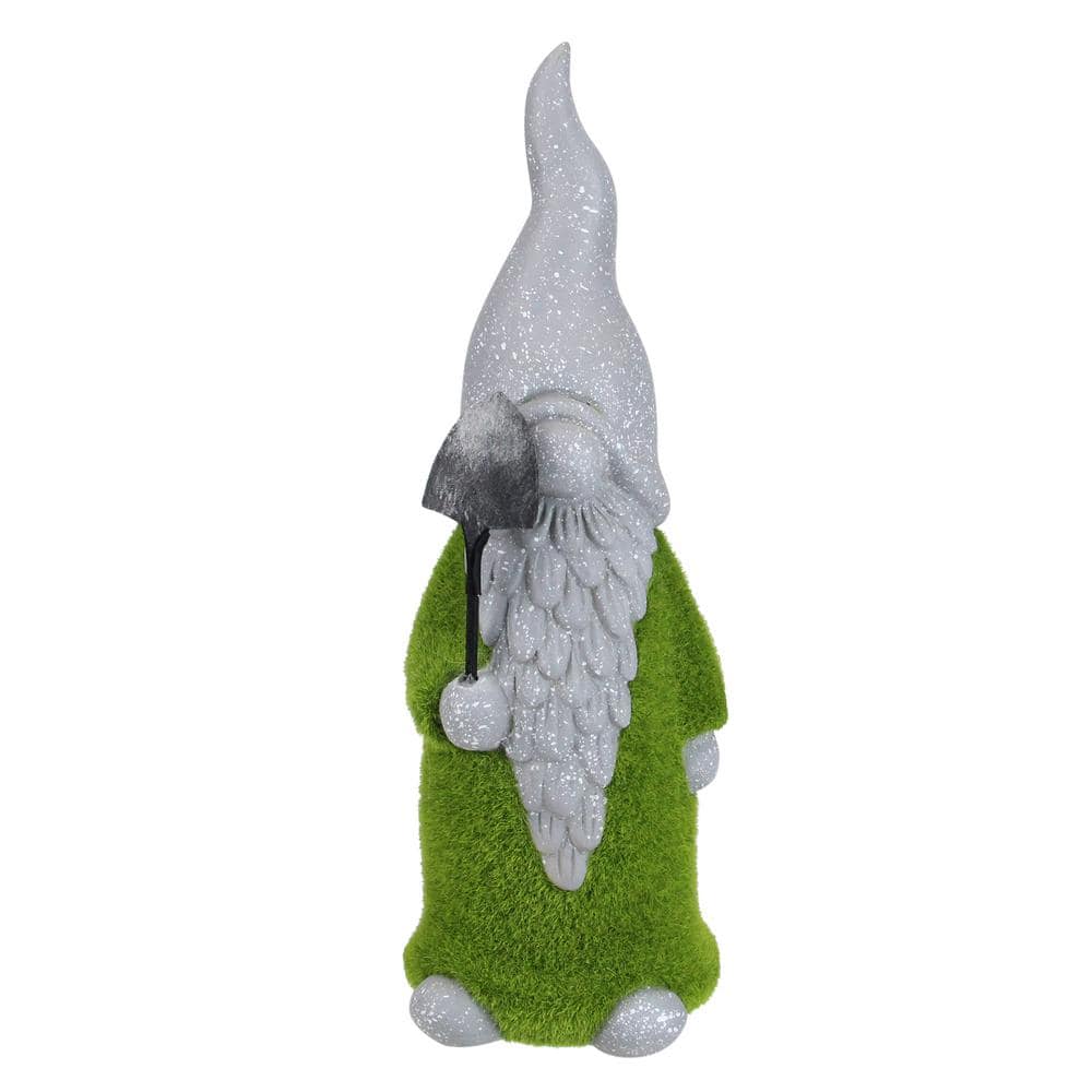 14" Gray and Green Faux Moss Covered Garden Gnome Statue