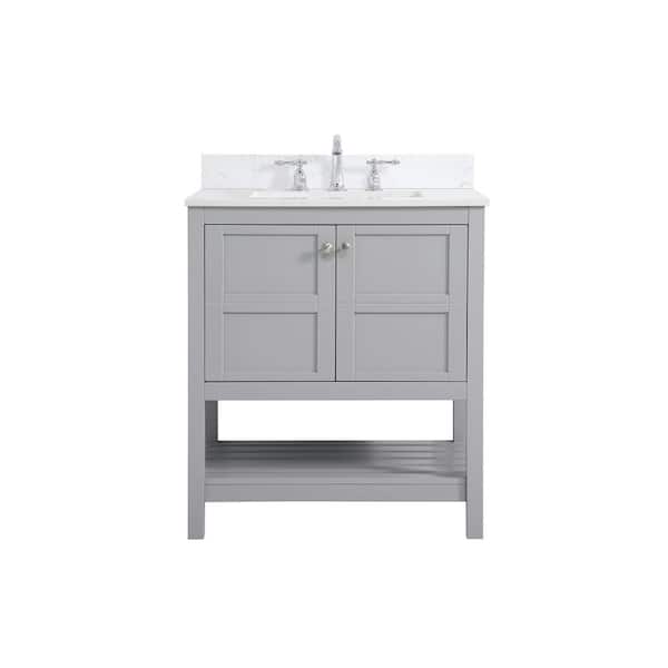Unbranded Simply Living 30 in. W x 22 in. D x 34 in. H Bath Vanity in Gray with Calacatta White Engineered Marble Top