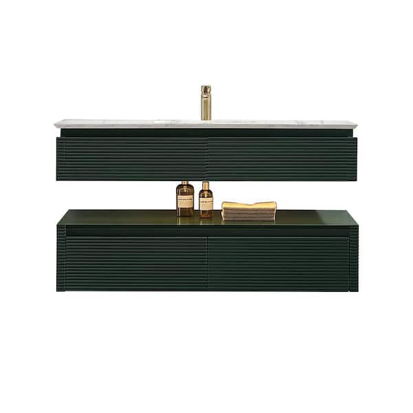 FORCLOVER 48 in. W. x 20.8 in. D x 19.6 in. H Undermount Single Sink Floating Bath Vanity in Green with White Engineer Marble Top