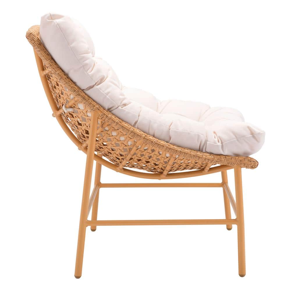 Beige and Natural Wicker Accent Chair with Cushions