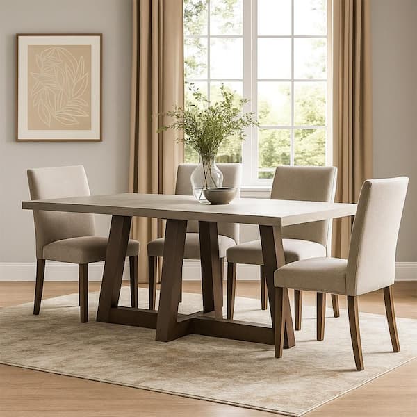 Benjara Elodie Gray Concrete Rectangle 79 in. Sled Base Dining Table Seats 4
