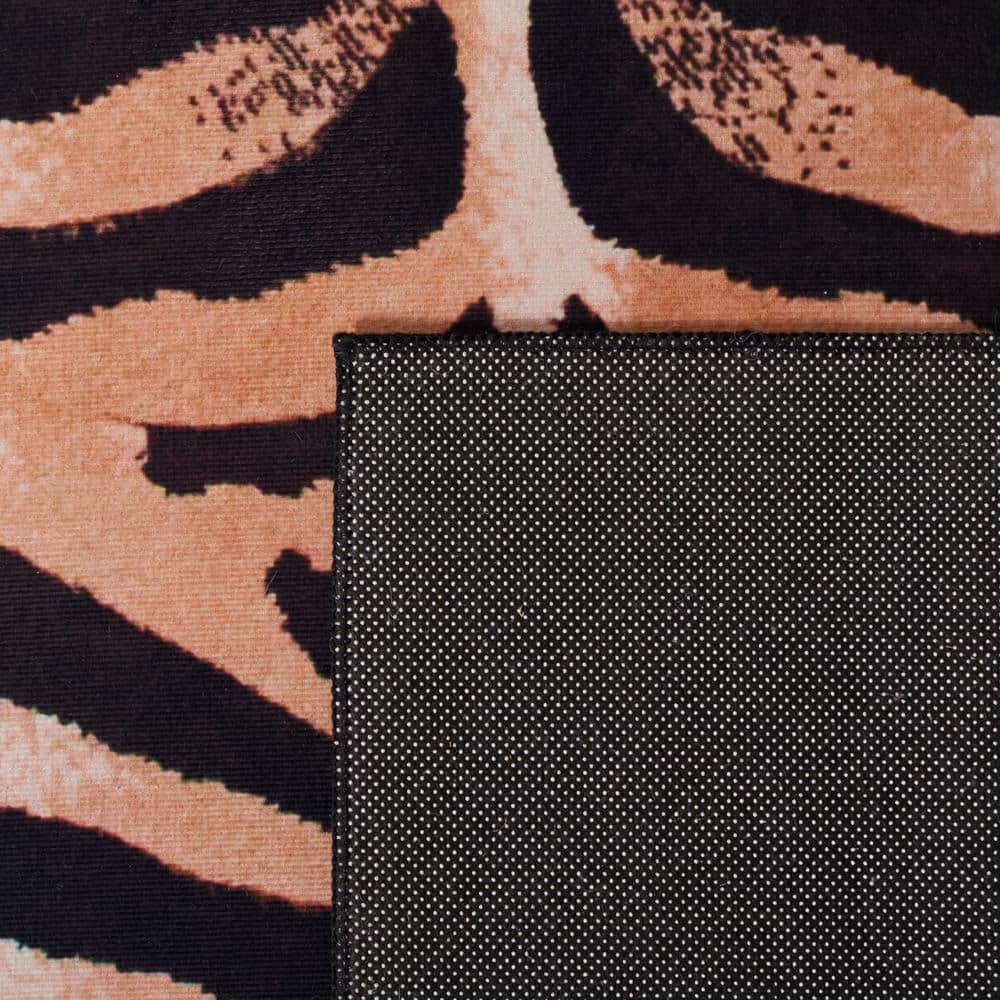Black and Light Orange Faux Fur 6' x 9' Washable Rug