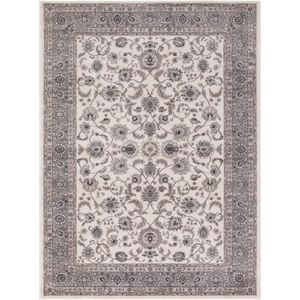 Concord Global Trading Kashan Collection Bergama Ivory Rectangle Indoor 9 ft. 3 in. x 12 ft. 6 in. Area Rug