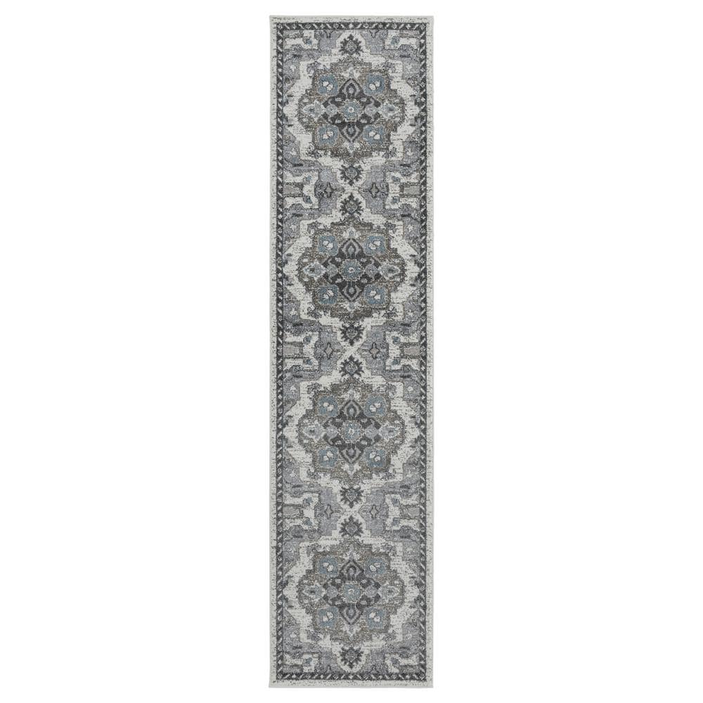 Amer Rugs Alexandria 3 x 10 Ivory/Stone Gray Medallion Pattern Runner ...