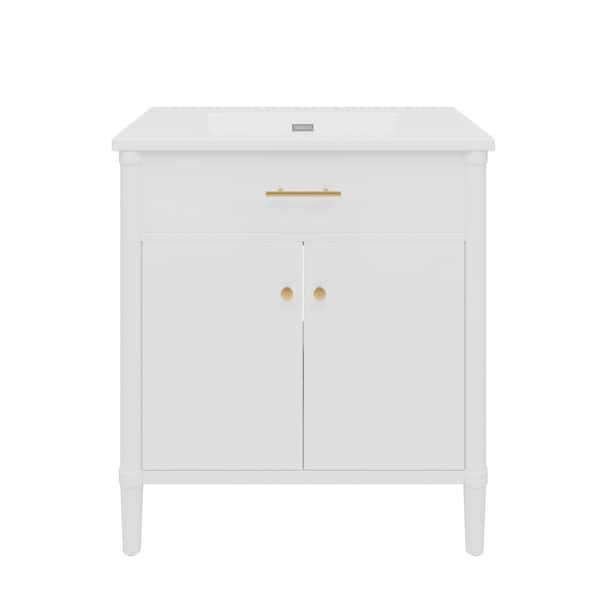 Villa 31 in. W Single Sink Freestanding Bath Vanity in White with Integral White Ceramic Top and Basin Unassembled