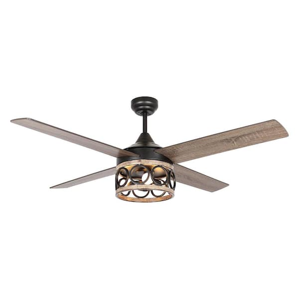 Parrot Uncle Mirelle 52 in. Indoor Black Down Rod Mounting Farmhouse Ceiling Fan with Light Kit and Remote