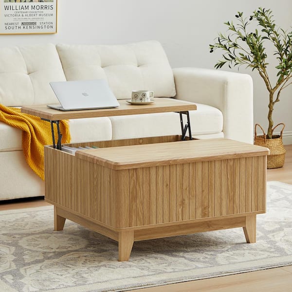 ATHMILE 31.49 in. Natural Square Wood Coffee Table With