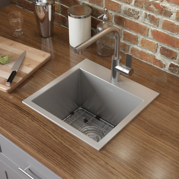 Tirana 18 in. Drop-in Topmount Square Single Bowl 16-Gauge Stainless Steel Bar Prep Kitchen Sink