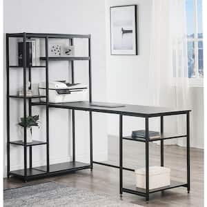 62.9 in. Black Large Office Computer Writing Desk with Bookshelf and Storage Space