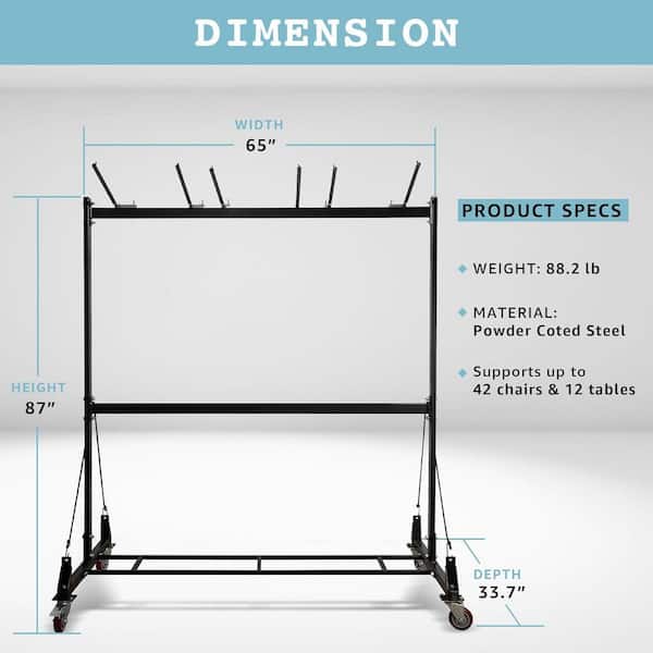 AdirOffice - 65 in x 33.7 in. x 67 in. Steel 600lb Capacity Folding Chair and Table Combo Cart in Black