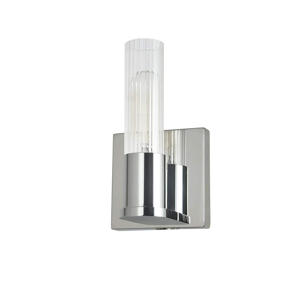 Dainolite Tube 1 Light Polished Chrome Wall Sconce With Clear Glass Shade Tbe 41w Pc The Home