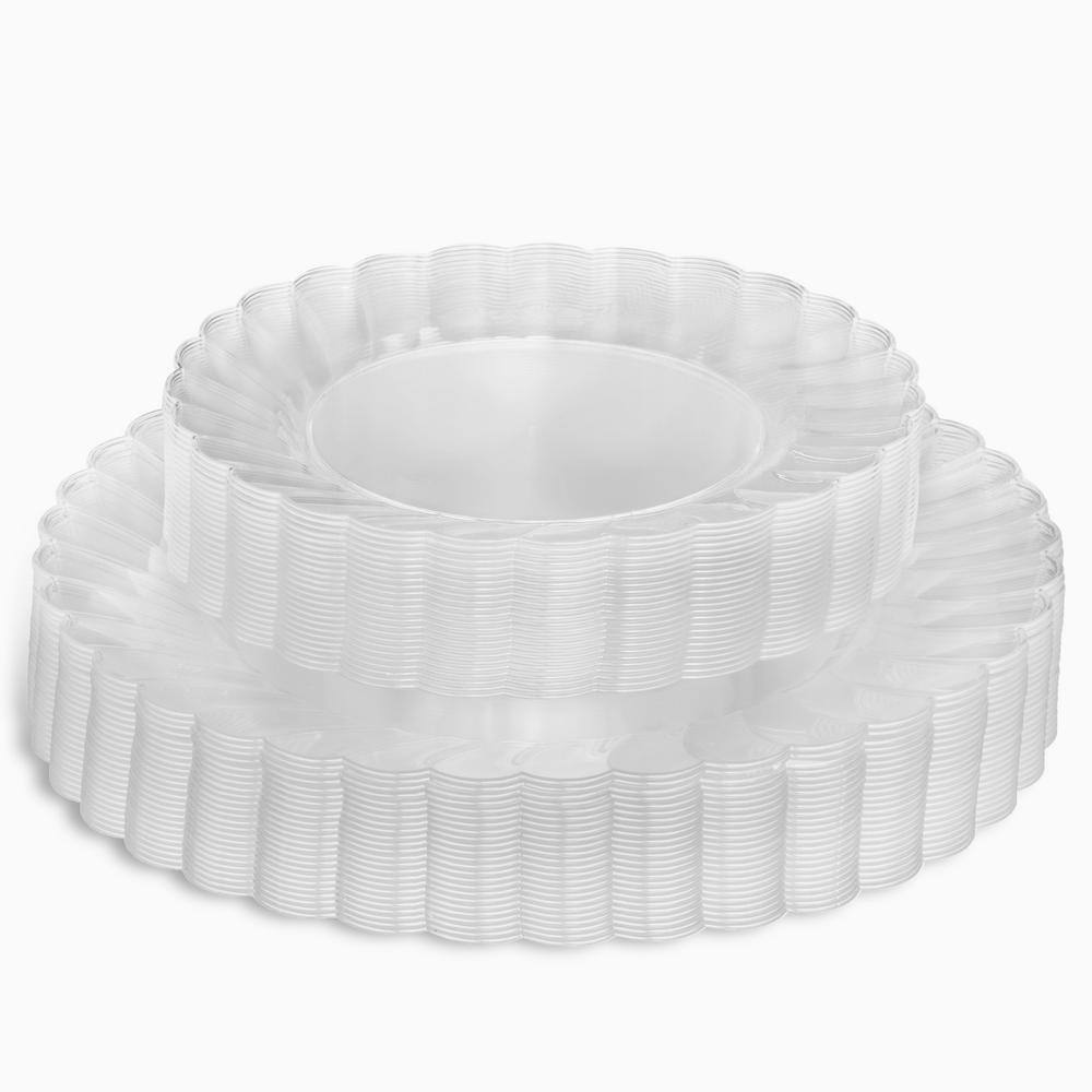 Elegant Clear Plastic Scalloped Edge Dinnerware Set, 50 Pieces