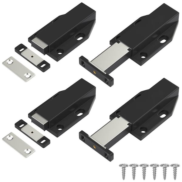 4-Piece Heavy Duty Black Magnetic Push Door Latch for Kitchen Drawer Large Door Cabinet Hardware