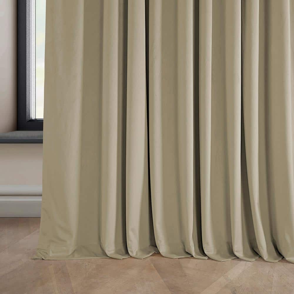 Light Beige Velvet Room Darkening Curtain Panel, 100W x 84L
