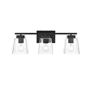 Simply Living 23 in. 3-Light Modern Black Vanity Light with Clear Bell Shade