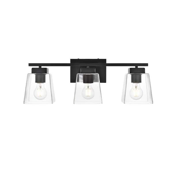 Unbranded Simply Living 23 in. 3-Light Modern Black Vanity Light with Clear Bell Shade