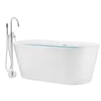 59 in. Glossy White Fiberglass Tub for Bathtub with Tub Filler Combo - Modern Flat Bottom Stand Alone Tub