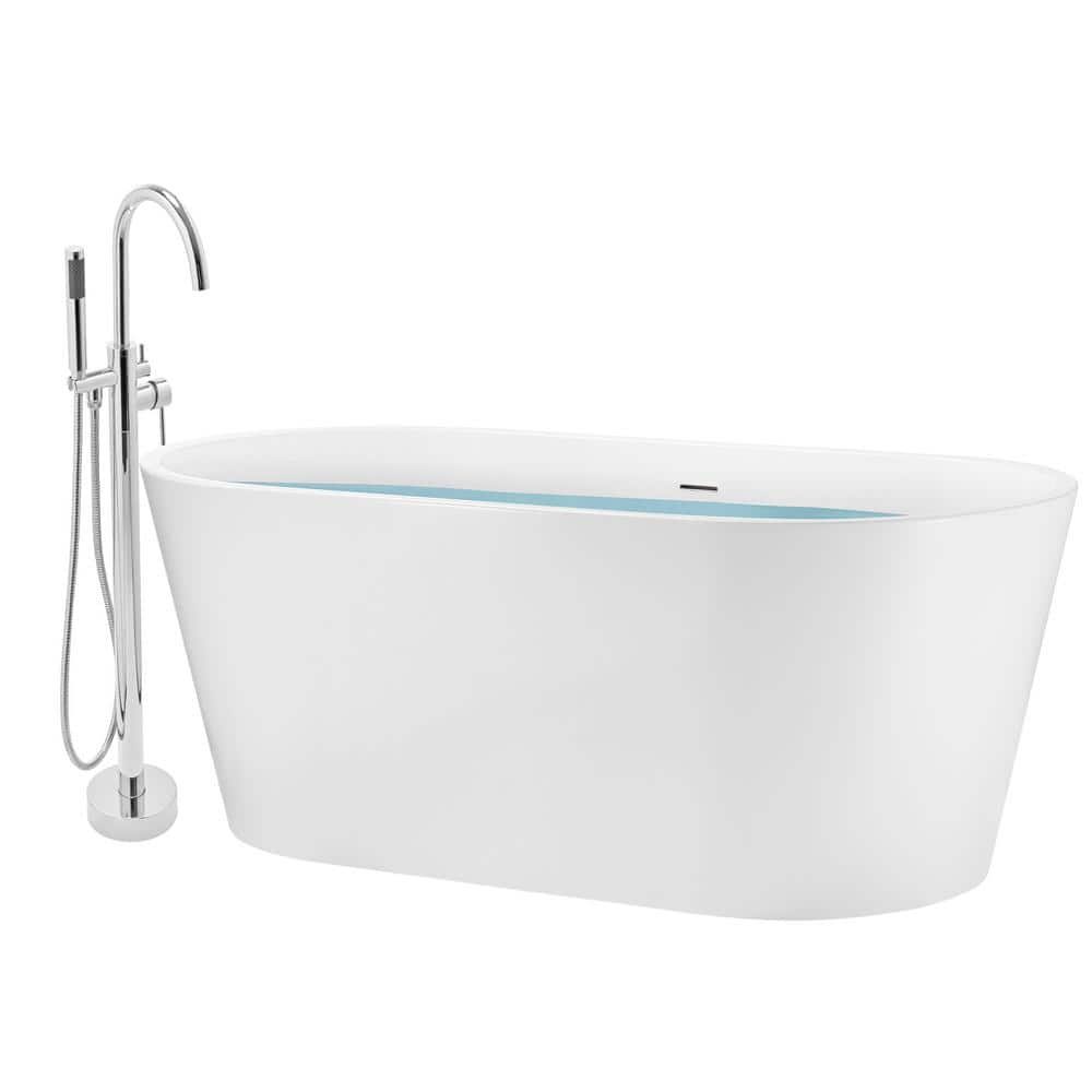 59 in. Glossy White Fiberglass Tub for Bathtub with Tub Filler Combo - Mode