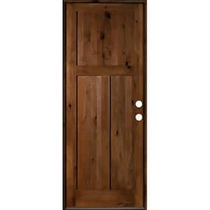 32 in. x 96 in. Rustic Knotty Alder 3 Panel Left-Hand Provincial Stain Wood Prehung Front Door