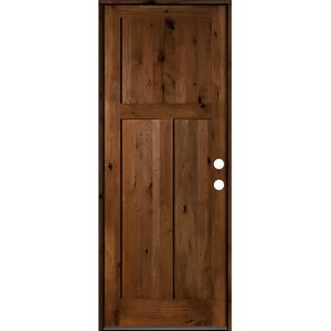 36 in. x 96 in. Rustic Knotty Alder 3-Panel Left-Hand/Inswing Provincial Stain Wood Prehung Front Door