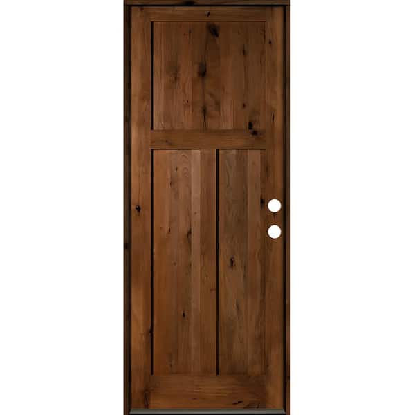 Krosswood Doors 36 in. x 96 in. Rustic Knotty Alder 3-Panel Left-Hand/Inswing Provincial Stain Wood Prehung Front Door