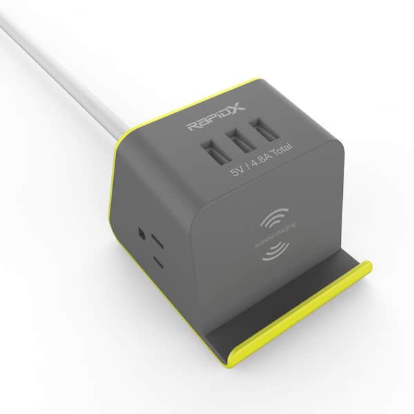 RapidX MyDesktop Multi-Purpose Power Strip with Wireless Charger in Yellow/Gray