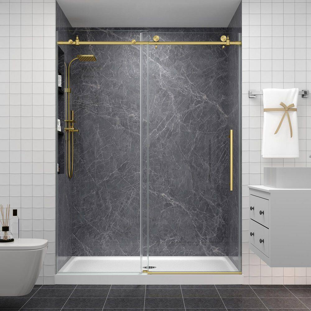 50 to 54 in. W x 76 in. H Frameless Sliding Shower Door in Brushed Gold with 1/4 in. Clear Tempered Glass price history on PriceWatchPro