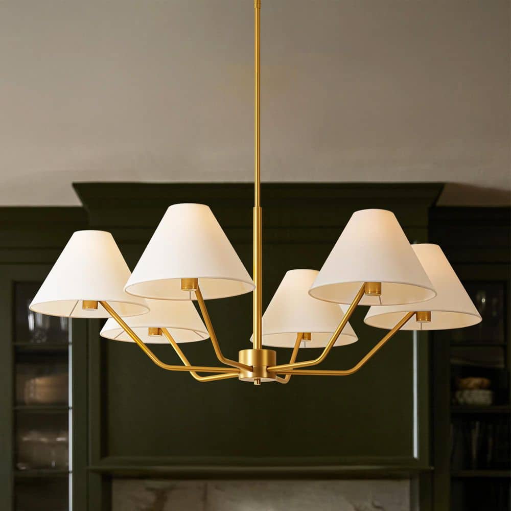 Vessan 37.9 in. 6-Light Brushed Gold Boho Chandelier with White Cone Fabric Shades price history on PriceWatchPro