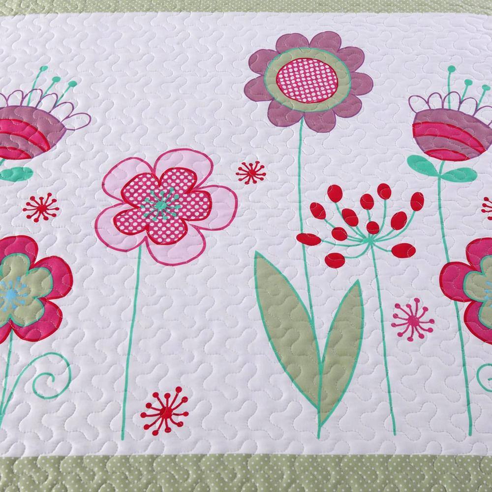 Pink and Purple Floral Microfiber Twin Quilt Set