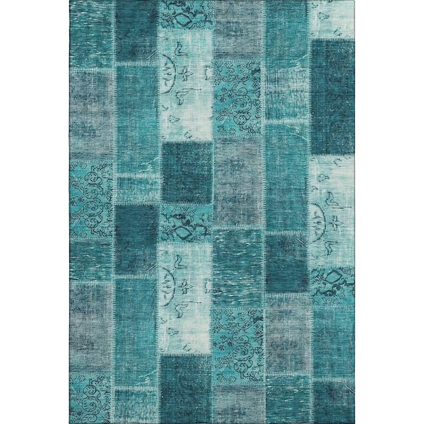 Mayfield Premium Machine Washable Indoor/Outdoor Geometric AMF631 Teal 3 ft. x 5 ft. Area Rug