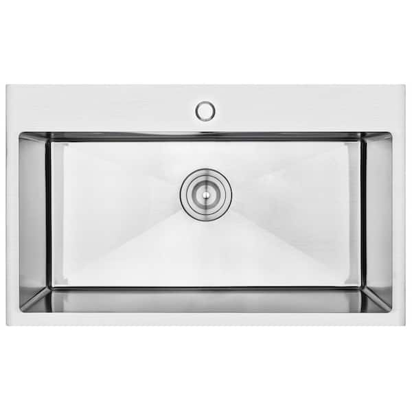 Handmade Drop-in Stainless Steel 30 in. x 18 in. x 9 in. 1-Hole Single Bowl Kitchen Sink in Brushed Finish