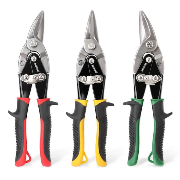 NVNOO Steel Roofing Cutting/Shaping Tools for Cut Sheet Metal, Ergonomical Handle with Hang Hole and Safety Latch (3-Pack)