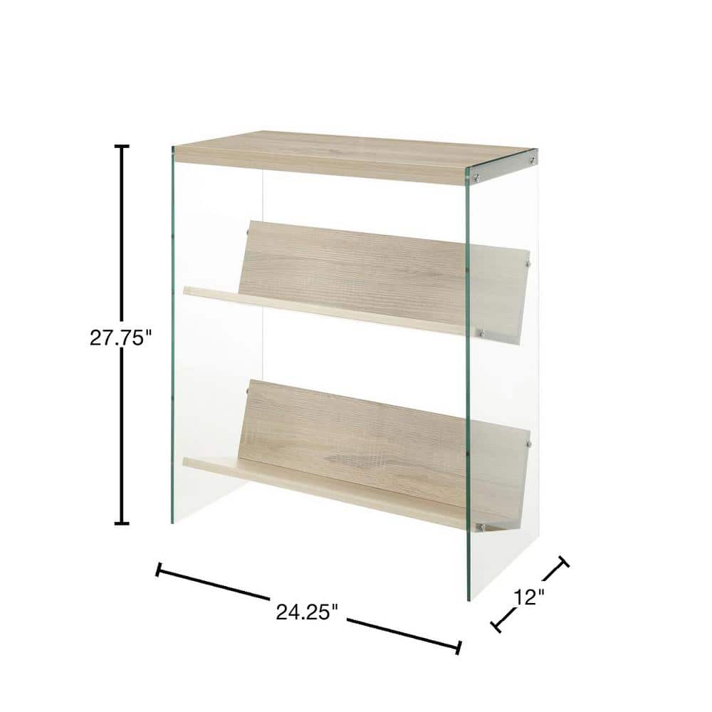 Soho Weathered White Solid Wood and Glass 3-Tier Bookcase