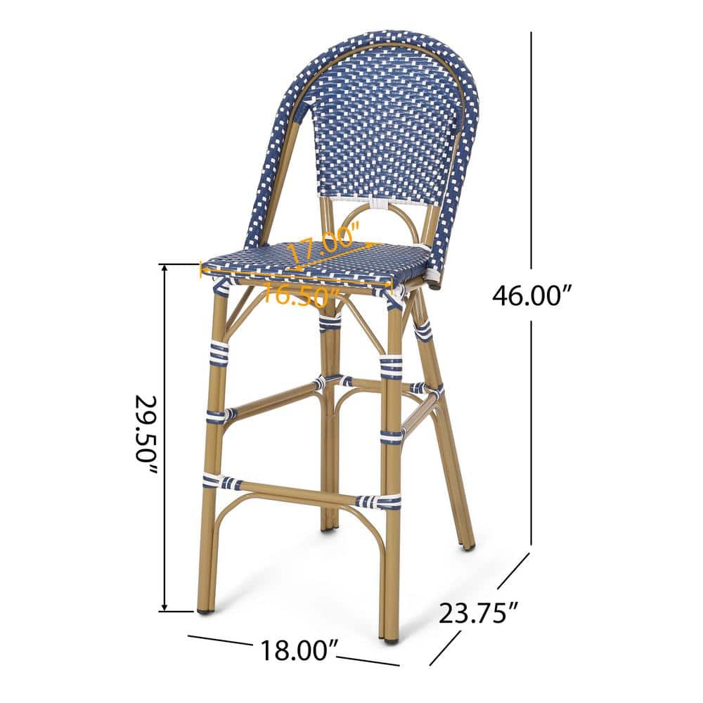 Dark Teal and White Armless Aluminum Bar Stools, Set of 2