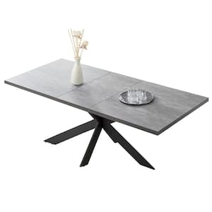 Extendable Rectangle Modern Gray MDF 78.7 in. X-Type Carbon Steel Legs Dining Table (Seats 6-8)
